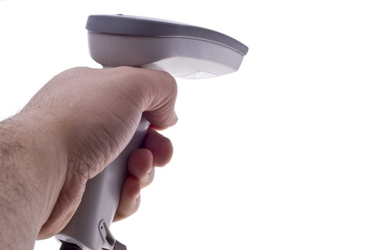Men's hand with barcode scaner