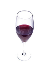 glass with red wine on white background