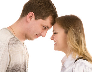 happiness young couple on a white background