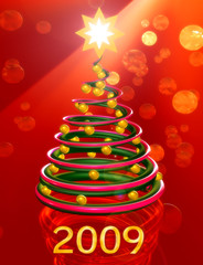 Christmas tree on the red background