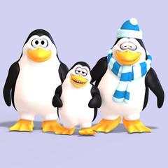cute penguin family with father mother child and Clipping Path