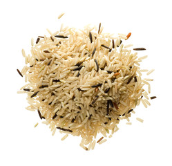 Closeup of long rice mixed with wild rice isolated on white