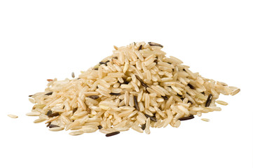 Closeup of long rice mixed with wild rice isolated on white