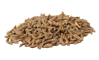 Seeds of dried caraway closeup isolated on white