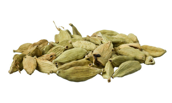 Dried cardamom seeds isolated on white
