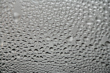 close-up of waterdrops on glass.