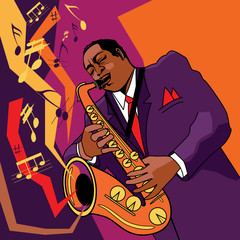 Original vector illustration of a saxophonist on stage - 10157857
