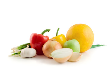 fruits and vegetables isolated on the white backgound