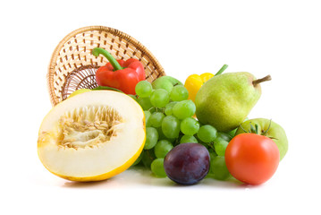 vegetables and fruits isolated on the white background