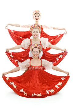 three russian beauties standing like christmas tree