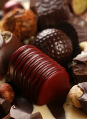 Chocolate candy group detail background with nut