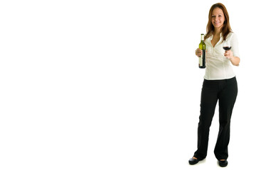Portrait of young businesswoman offering glass of red wine