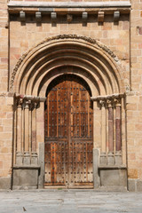 Fototapeta na wymiar Entrance to Saint Peter's Church in Avila (San Petro), Spain