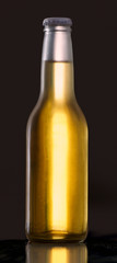 Matte white beer bottle, over a black background