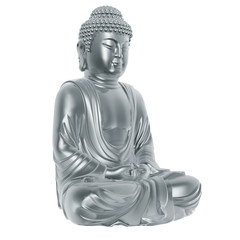 golden buddha sitting cross-legged on white background