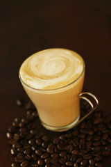 Latte and coffee beans