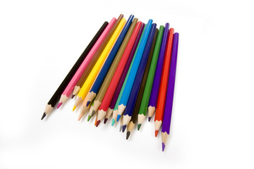 Coloued drawing pencils isolated on a white studio background.
