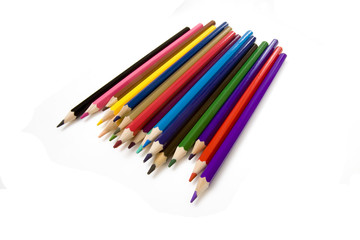 Coloued drawing pencils isolated on a white studio background.