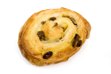 Pain au rasin isolated on a white studio background.