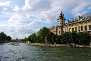 Seine river with tourist ship, Paris, France