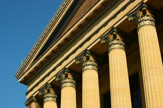Classic colorful columns of Greek temple architecture