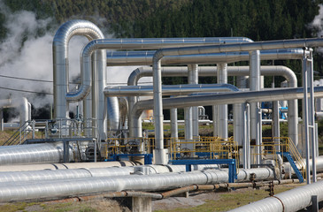 Steam pipework at a geothermal power station