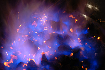 Fire of hot blue flames .
