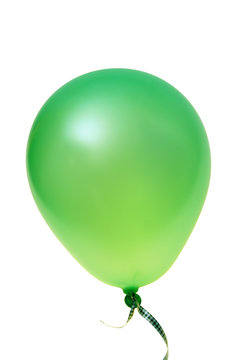 Green balloon with ribbon isolated  (with clipping path)