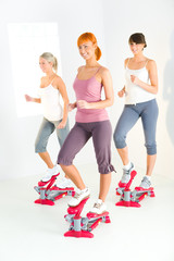 Fototapeta premium Women exercising on stepping machine
