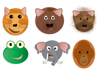 Various Animal Face Cartoon Vector Illustrations