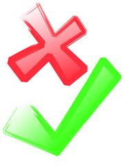 Obraz premium Big Red Cross and Big Green Tick Check