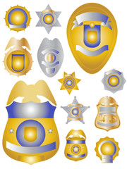 Twelve Gold Brass and Tin Police Badges Shields USA