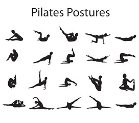 20 Various Pilates Postures Positions Vector Illustration