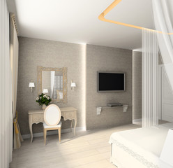 Modern design interior of bedroom. 3D render