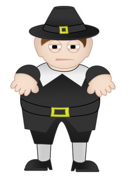 Short Fat Chubby Pilgrim man in outfit isolated