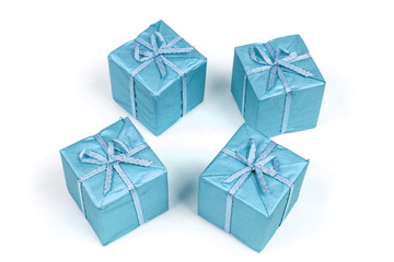 Blue Christmas decoration. Set of wrapped gifts.