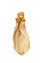 brown paper bag with bottle of wine