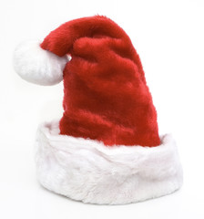 front view of santa claus hat isolated against white background