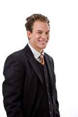Portrait of successful businessman, white background.