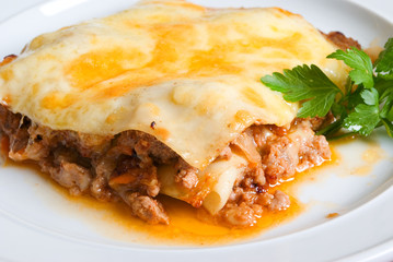 Beef lasagne closeup
