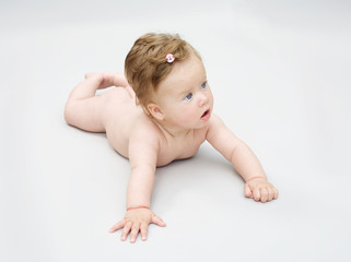 portrait little baby on the white background