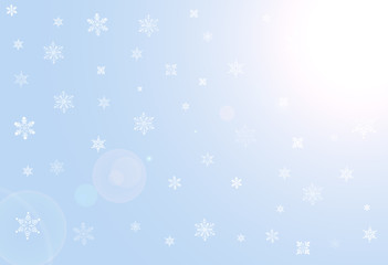 Fototapeta na wymiar Blue background with flare and snowflakes. Christmas serie.