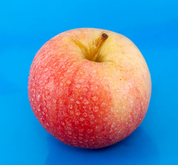Red-yellow apple on bluó background