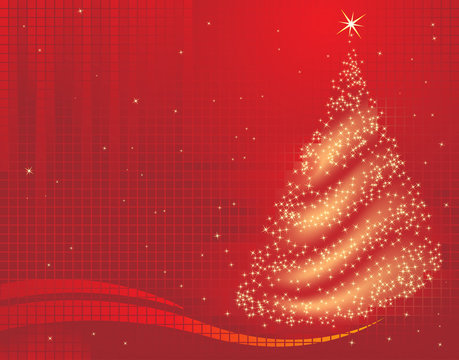 A magical christmas tree background on red