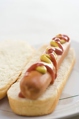 fast food, delicious hot dog isolated over white background