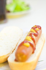 fast food, delicious hot dog isolated over white background