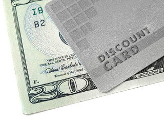 Discount card and us dollar, concept of finance
