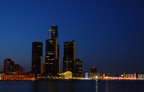 Night time skyline of Detroit, Michigan