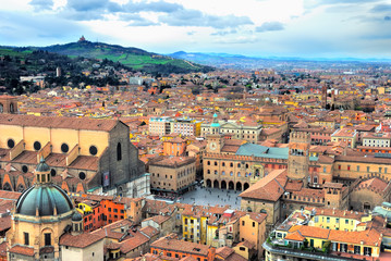 Italy, Bologna aerial view from Asinelli tower. - obrazy, fototapety, plakaty