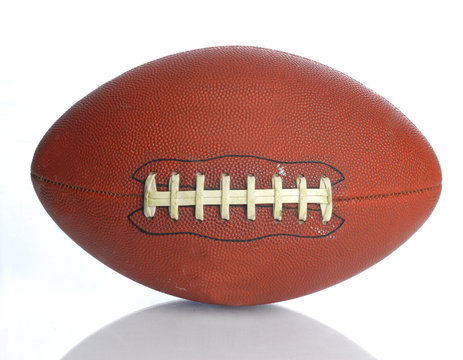 brown leather laced football isolated on white background